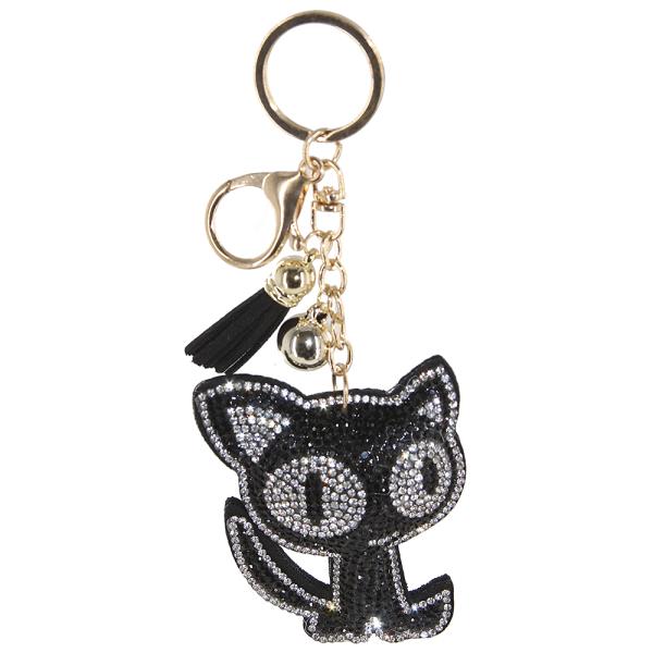 HALLOWEEN RHINESTONE CAT WITH TASSEL KEY CHAIN