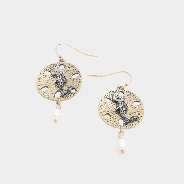 Mermaid Charm Round Metal Dangle Earring