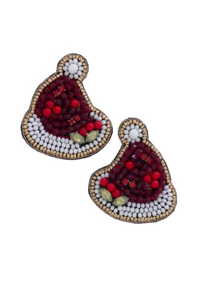 SEED BEAD SANTA CLAUS HAT EARRING