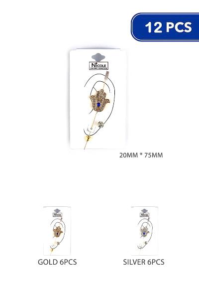 Rhinestone Hamsa Hand Post Pin Earring (12 Units)