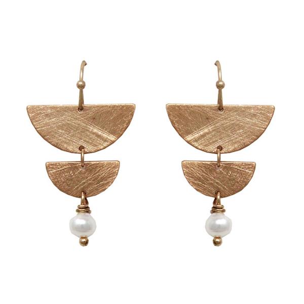 Half Round Metal Pearl Dangle Earring
