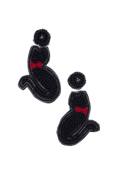 HALLOWEEN BLACK CAT SEED BEAD EARRING