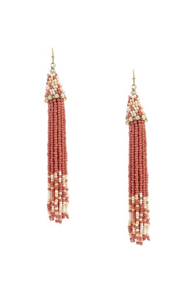 Mult Bead String Drop Fringe Earring