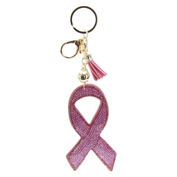 FASHION PINK BREAST CANCER RIBBON WITH TASSEL KEY CHAIN