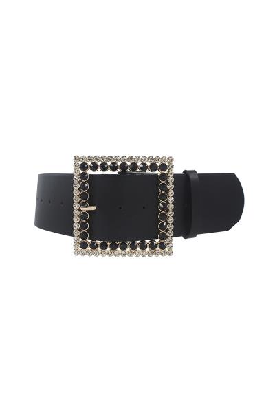 COLOR BLOCK TRIM SQUARE RHINESTONE BUCKLE BELT