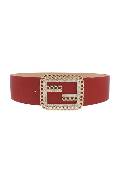 FF BUCKLE WITH CHAIN AND RHINESTONE TRIM DESIGN BELT