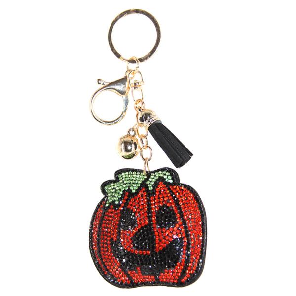 RHINESTONE HALLOWEEN PUMPKIN TASSEL KEY CHAIN