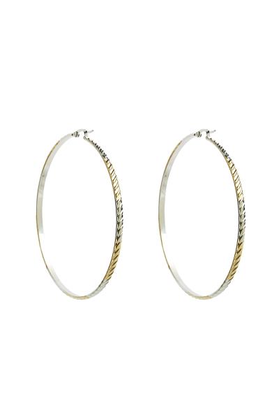 METAL TWO TONE CUT HOOP EARRING