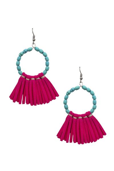 Western Stone Leather Tassel Dangle Earring