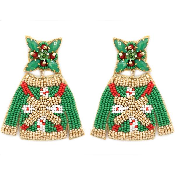 CHRISTMAS SEED BEAD SWEATHER DANGLE EARRING