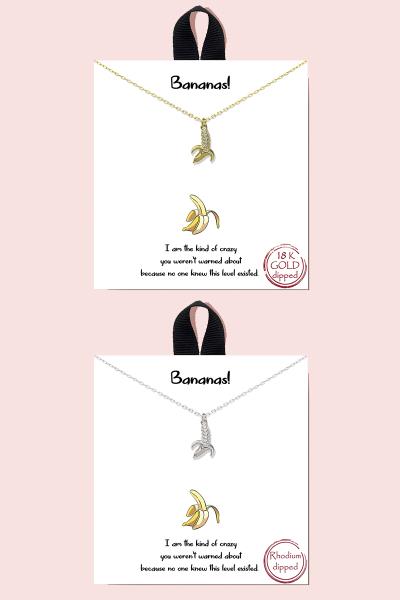 18K GOLD RHODIUM DIPPED BANANA PENDANT NECKLACE