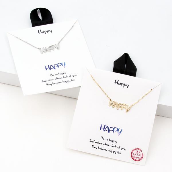 18K Gold Rhodium Dipped Happy Pendant Necklace