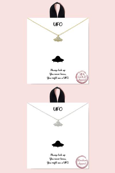 18K GOLD RHODIUM DIPPED UFO PENDANT NECKLACE