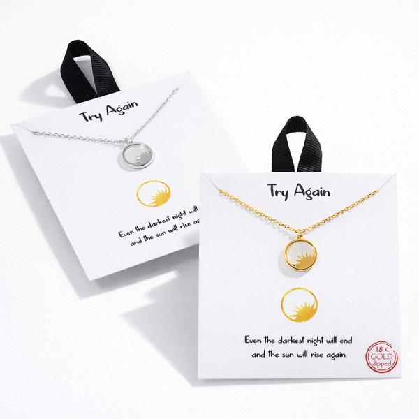 18K GOLD RHODIUM DIPPED TRY AGAIN PENDANT NECKLACE