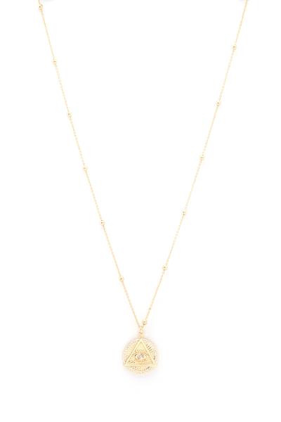 TRIANGLE EYE MEDALLION METAL NECKLACE