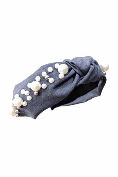 Metal Pearl Ball Studded Mid Knot Headband