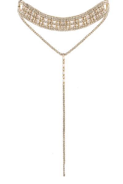 Rhinestone Cubic Zirconia 2 Choker T Collar Necklace