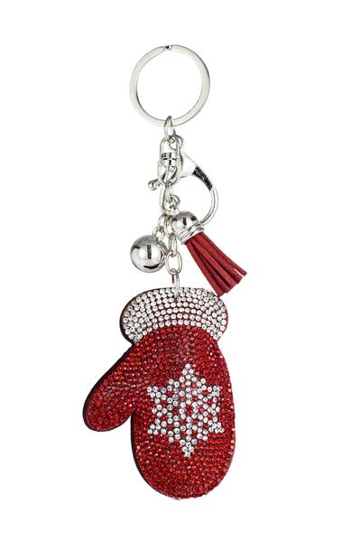 CHRISTMAS RHINESTONE SNOWFLAKE GLOVE KEYCHAIN