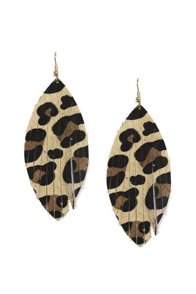 Leather Leaf Animal Print Dangle Earring