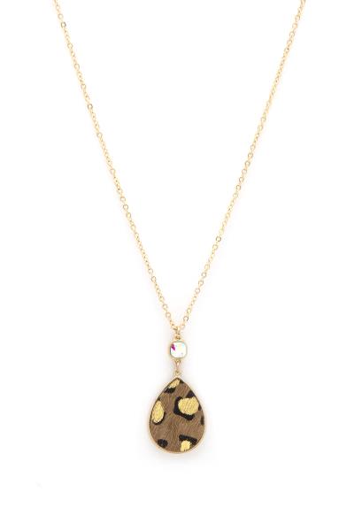 GENUINE LEATHER ANIMAL PRINT TEARDROP NECKLACE