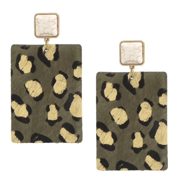 Genuine Leather Rectangle Animal Print Earring
