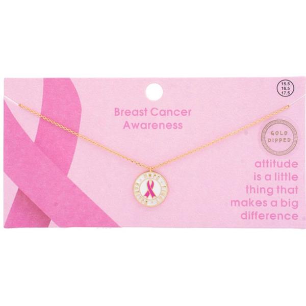 PINK RIBBON BREAST CANCER HOPE RIBBON MEDALLION NECKLACE