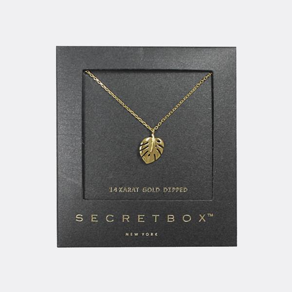SECRET BOX TROPICAL LEAF CHARM 14 KARAT GOLD DIPPED NECKLACE