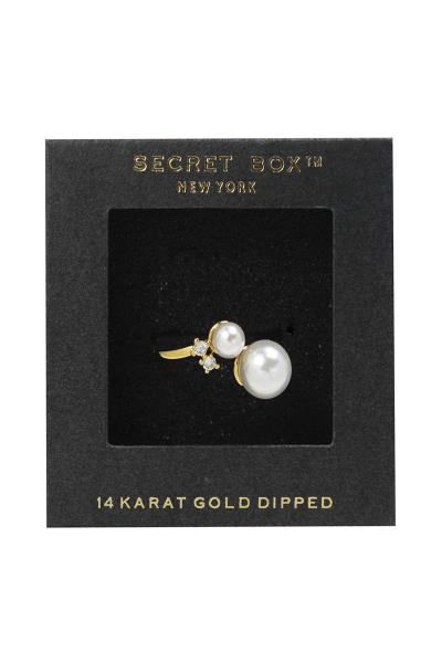 SECRET BOX Pearl Bead 14 Karat Gold Dipped Ring