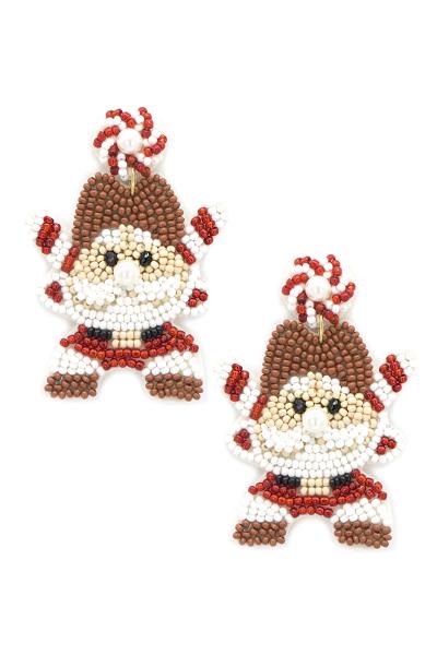 CHRISTMAS SEED BEAD THREAD WESTERN STYLE SANTA EARRING