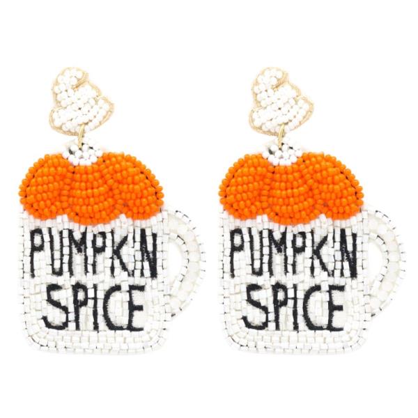 SEED BEAD HALLOWEEN PUMPKIN SPICE CUP SANTA EARRING