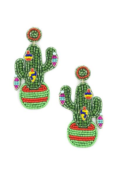 SEED BEAD CACTUS DANGLE EARRING