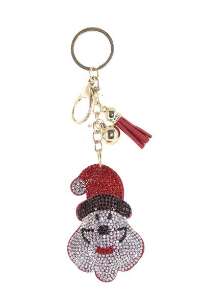 CHRISTMAS RHINESTONE SANTA HAT CAT TASSEL KEY CHAIN