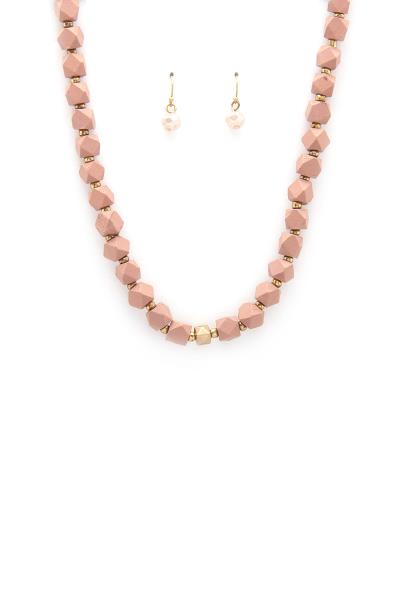 Wood Hexagon Shape Bead Necklace