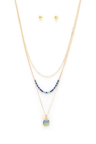 CRYSTAL SEED BEAD LAYERED NECKLACE