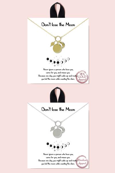 18K Gold Rhodium Dipped Dont Lose Moon Necklace