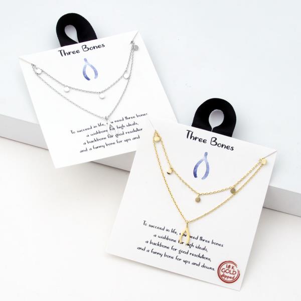 18K GOLD RHODIUM DIPPED THREE BONES PENDANT NECKLACE