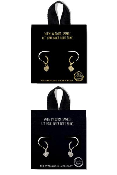 18K Gold Rhodium Dipped Heart Hoop Huggie Earring