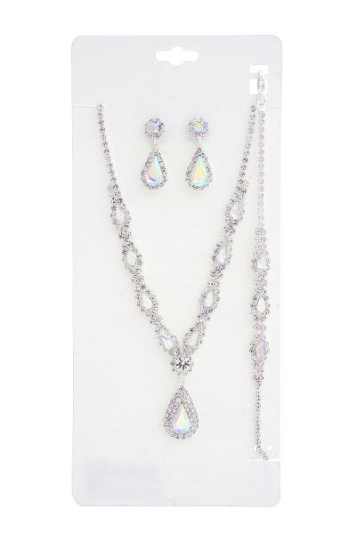 Teardrop Rhinestone Necklace and Bracelet Set