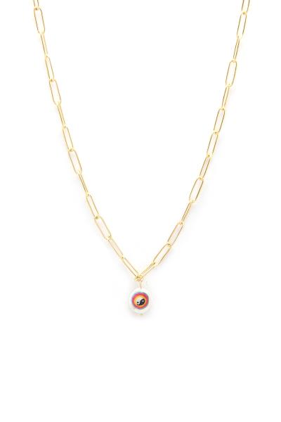 DAINTY YING YANG CHARM OVAL LINK NECKLACE