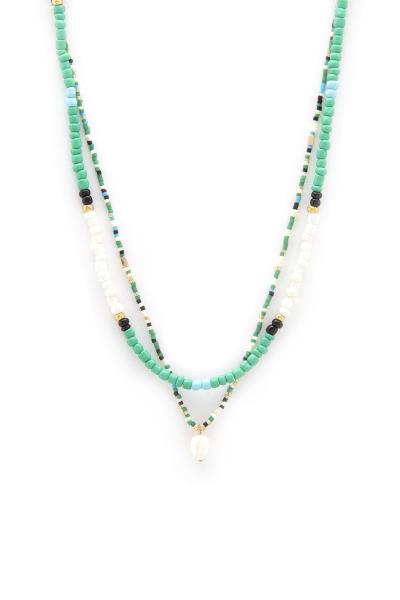 Layered Pearl Charm Beaded Necklace