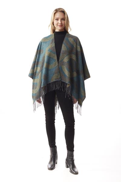 Pattern Edge Tassel Open Front Poncho