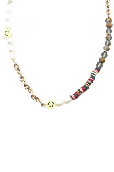 Pearl Crystal Rubber Disc Face Bead Necklace
