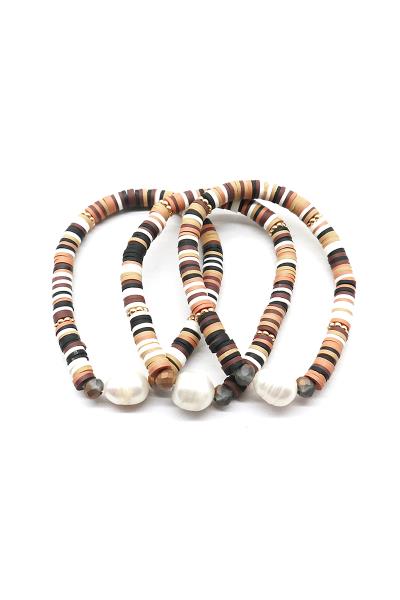 Multi Color Disc Pearl Stone Bead Bracelet Set