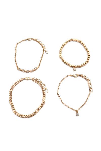 Metal Bead Chain Link Crystal Bracelet Set