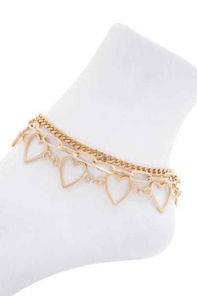 SODAJO Heart Charm Oval Link Anklet Set