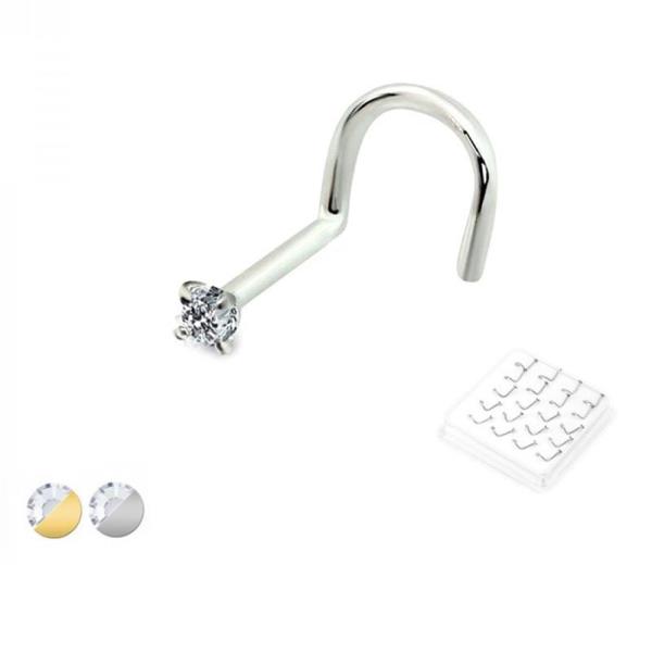 CZ Fish Hook Sterling Silver Nose Ring 20 Pc