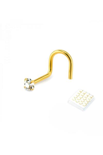 CZ STONE FISH HOOK STERLING SILVER GOLD PLATED NOSE RING (20 PC)