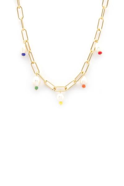 SODAJO Pearl Colorful Bead Oval Link Necklace