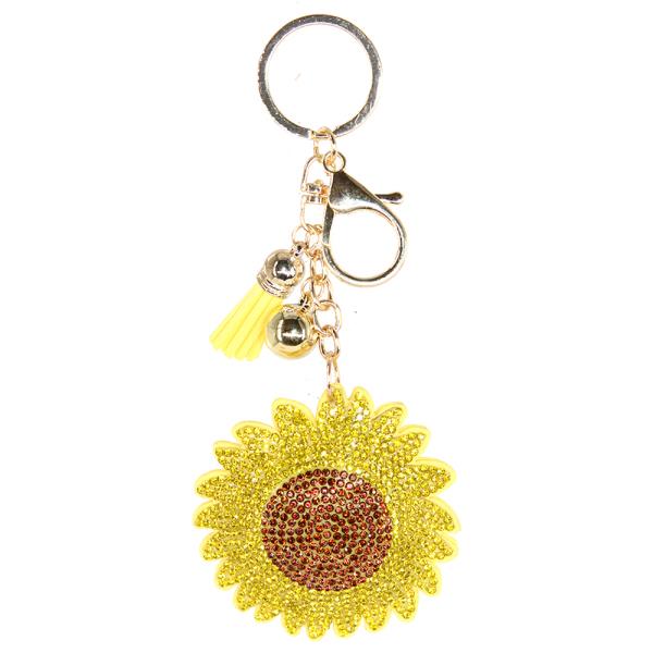 RHINESTONE SUNFLOWER KEYCHAIN WITH TASSEL