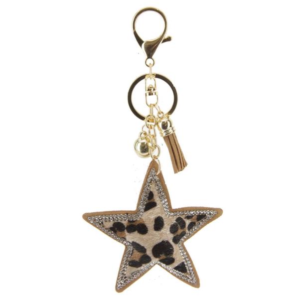 RHINESTONE LEOPARD STAR TASSEL KEY CHAIN